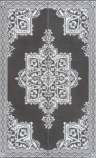 Stonegrove Medallion Border Foldable Waterproof Reversible Plastic Straw Area Rug