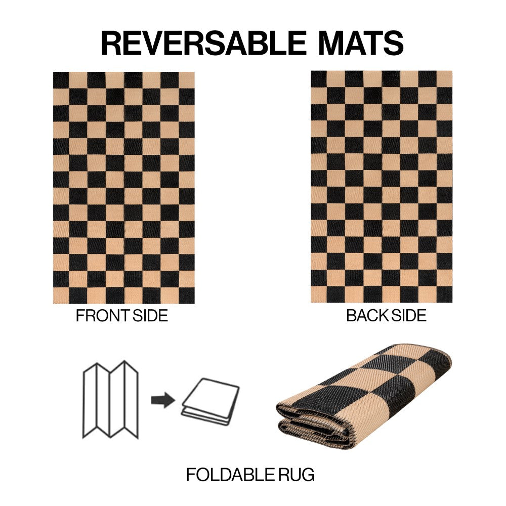 Wildterra Geometric Checker Foldable Waterproof Reversible Plastic Straw Area Rug