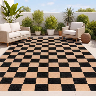 Wildterra Geometric Checker Foldable Waterproof Reversible Plastic Straw Area Rug