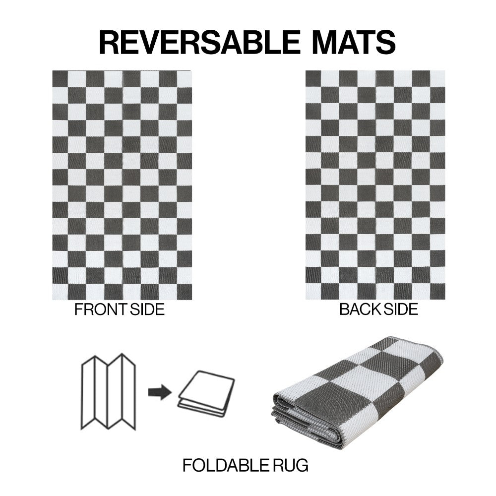Wildterra Geometric Checker Foldable Waterproof Reversible Plastic Straw Area Rug