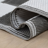 Wildterra Geometric Checker Foldable Waterproof Reversible Plastic Straw Area Rug