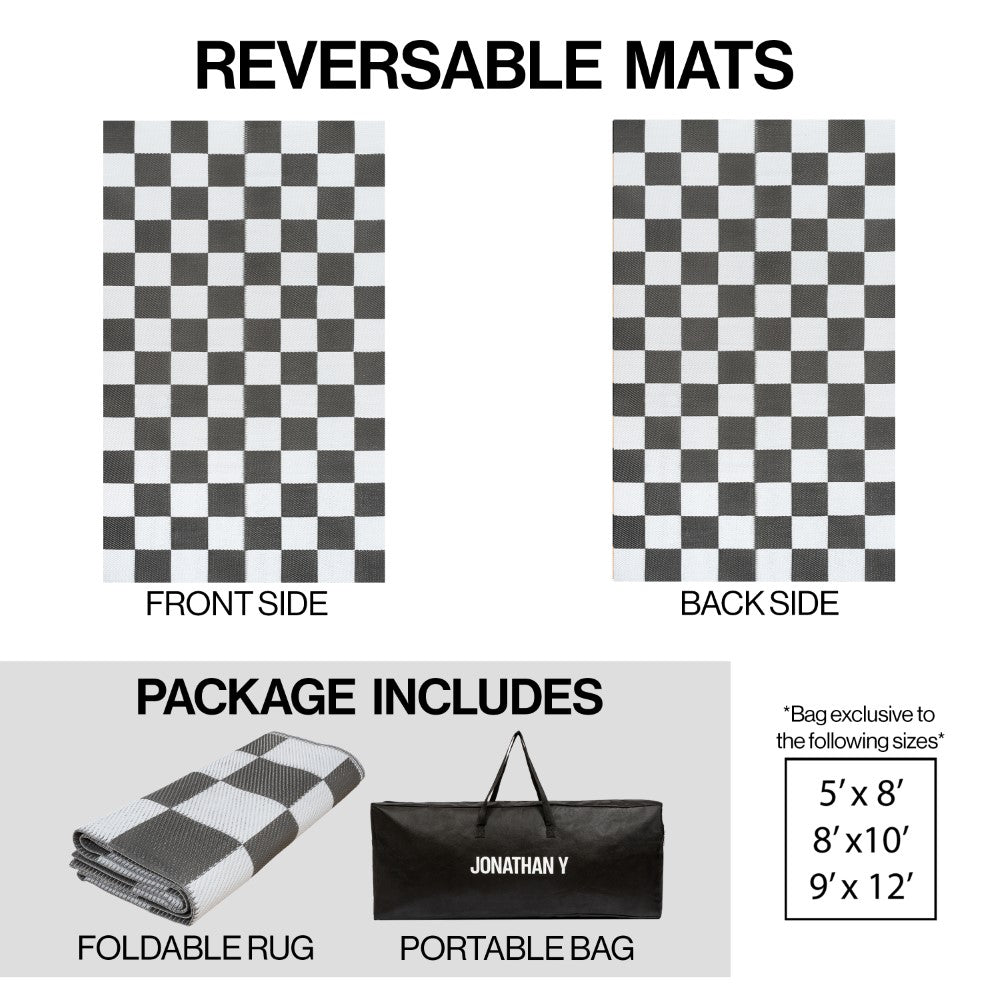 Wildterra Geometric Checker Foldable Waterproof Reversible Plastic Straw Area Rug