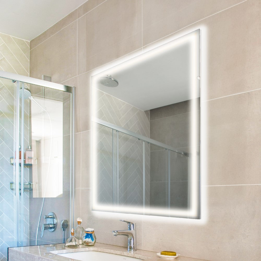 Mike Rectangular Frameless Anti-Fog Aluminum Front/Back-lit Tri-color LED Bathroom Vanity Mirror with Smart Touch Control
