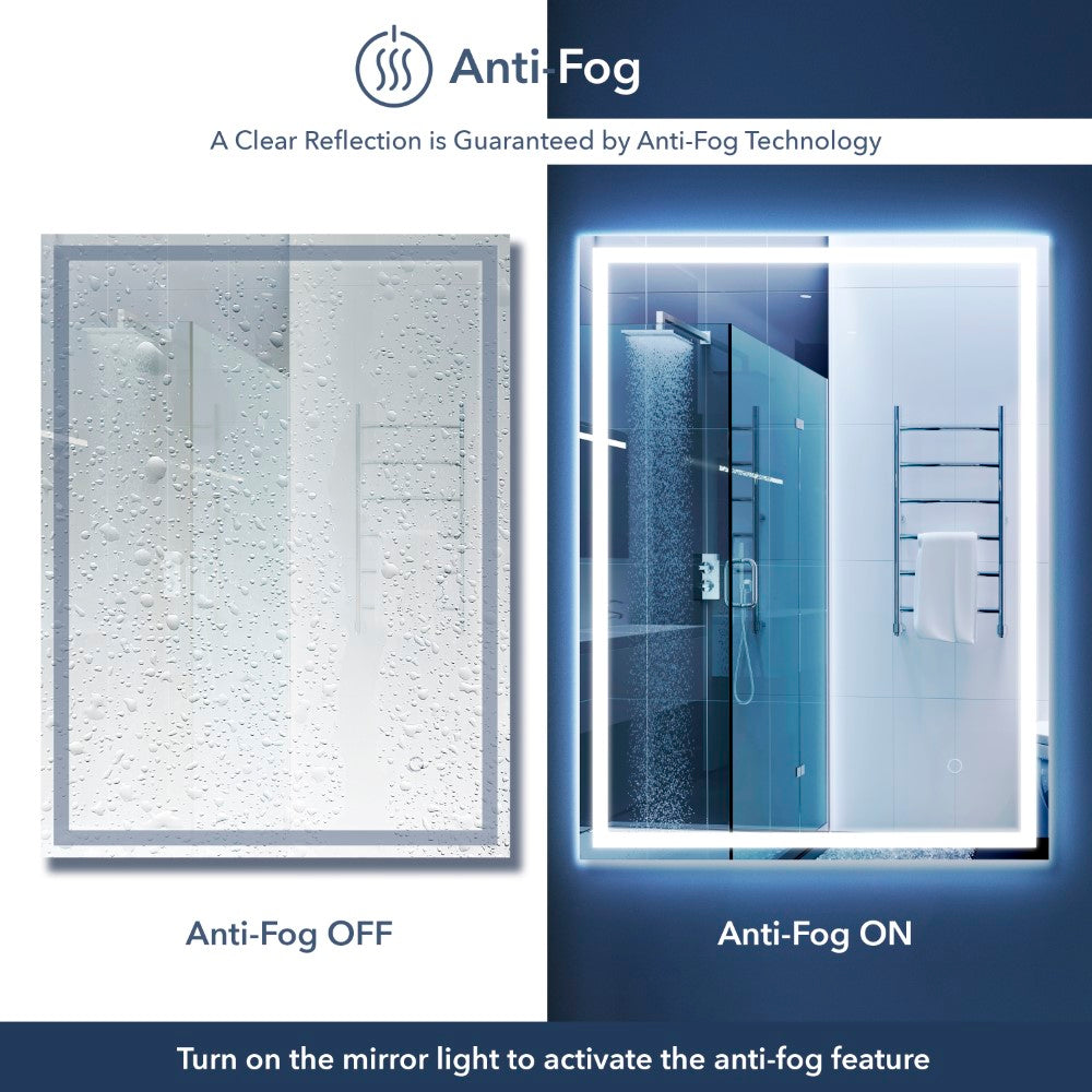 Mike Rectangular Frameless Anti-Fog Aluminum Front/Back-lit Tri-color LED Bathroom Vanity Mirror with Smart Touch Control