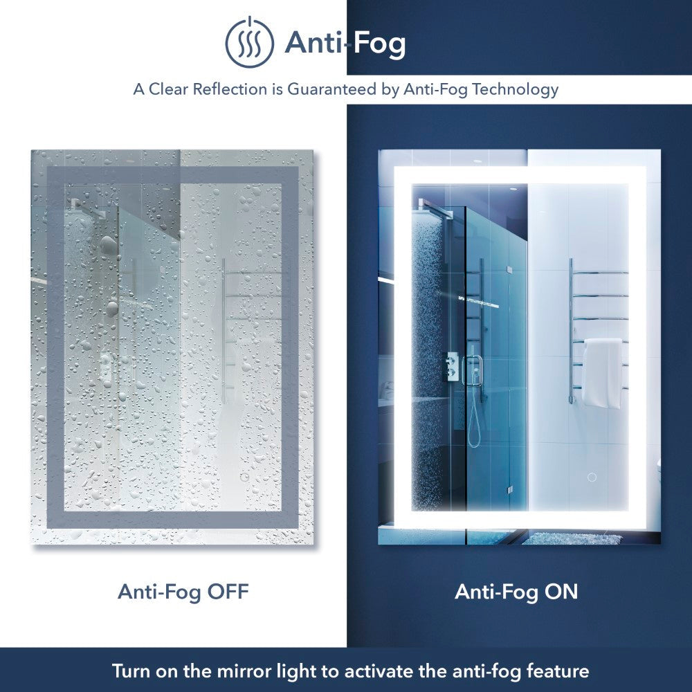 Jim Rectangular Frameless Anti-Fog Aluminum Front-lit Tri-color LED Bathroom Vanity Mirror with Smart Touch Control