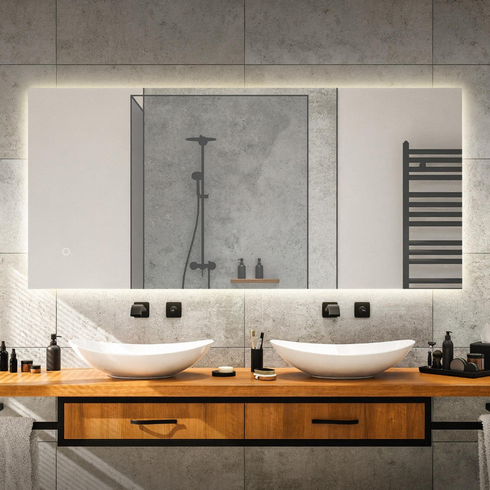 Paige Rectangular Frameless Anti-Fog Aluminum Back-lit Tri-color LED Bathroom Vanity Mirror with Smart Touch Control
