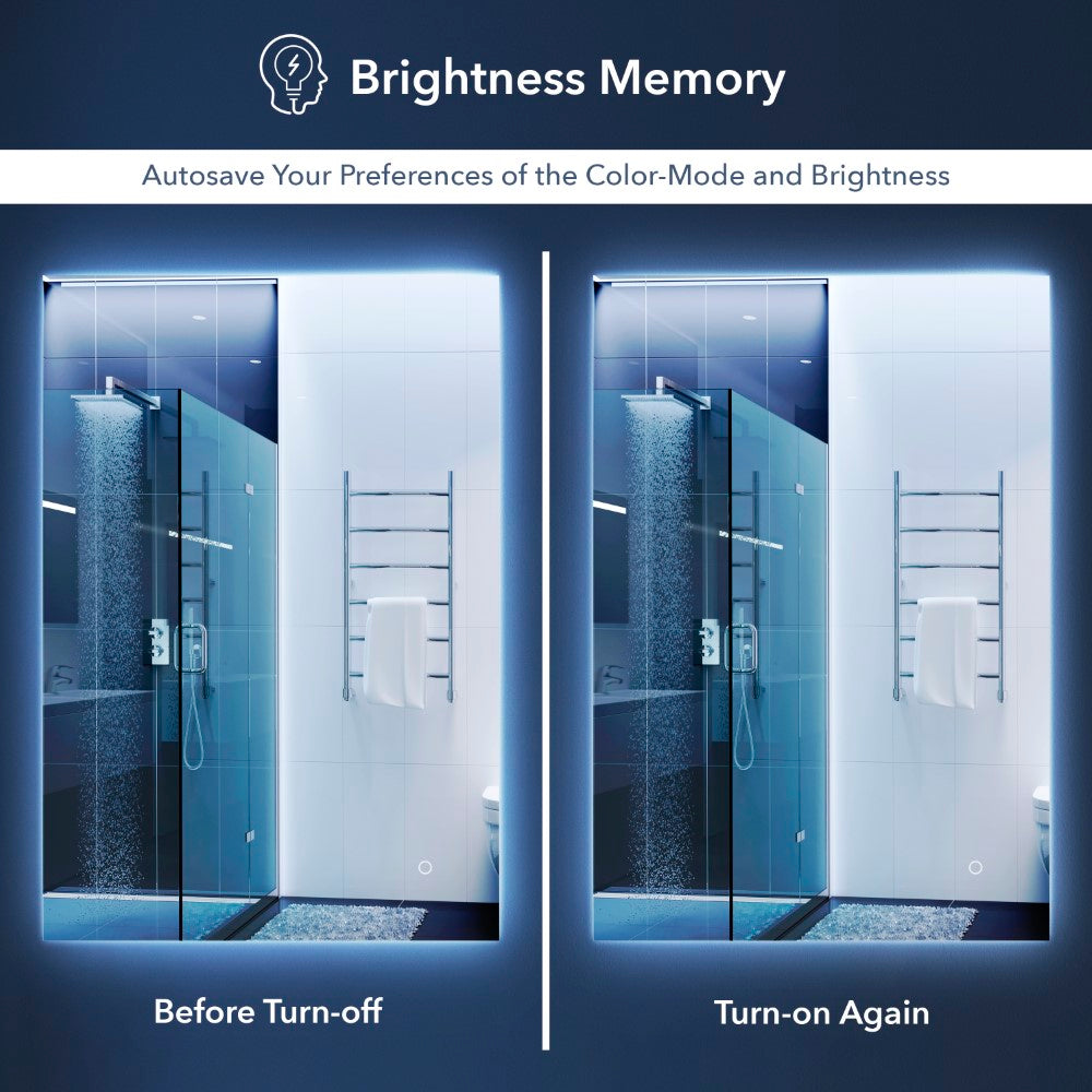 Paige Rectangular Frameless Anti-Fog Aluminum Back-lit Tri-color LED Bathroom Vanity Mirror with Smart Touch Control