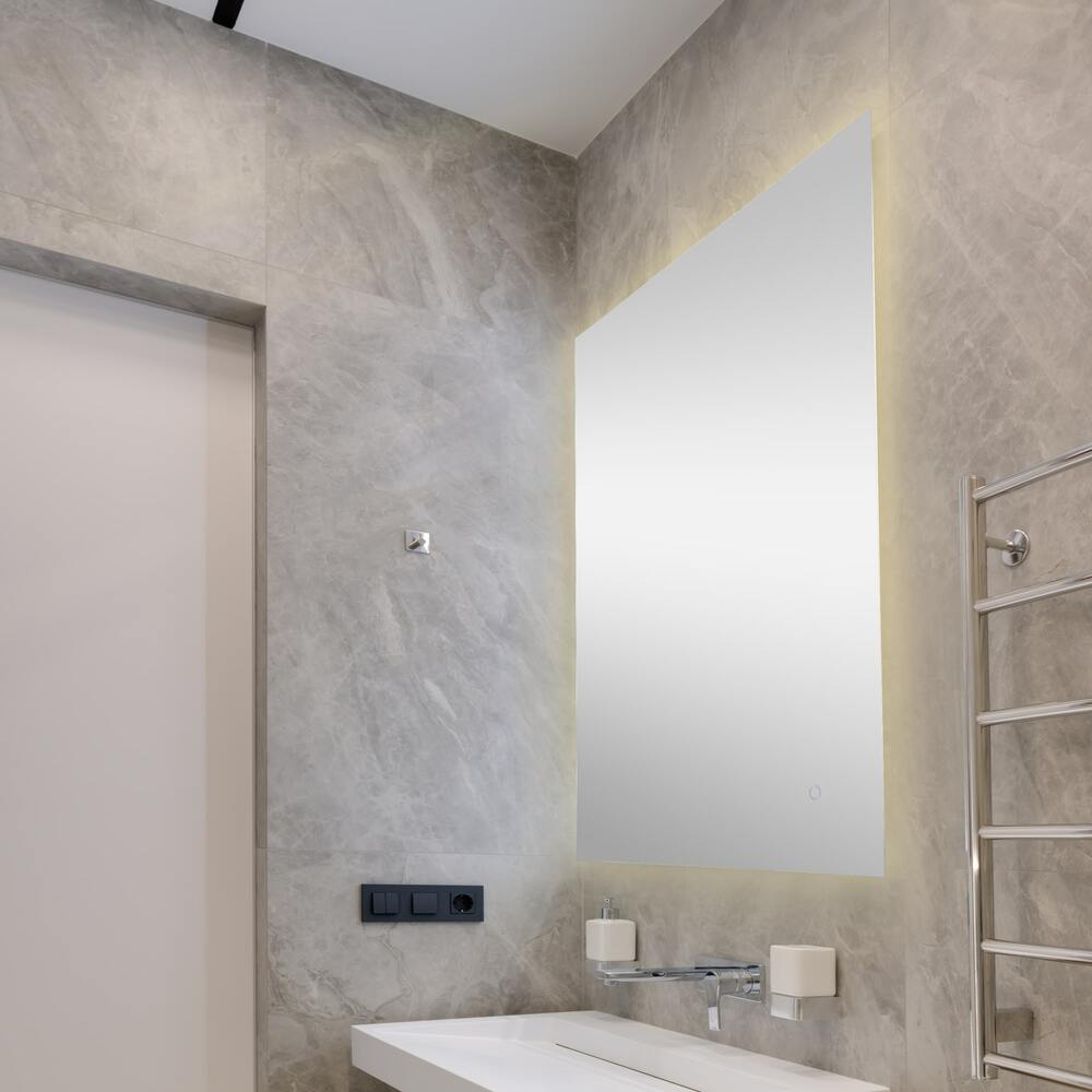 Paige Rectangular Frameless Anti-Fog Aluminum Back-lit Tri-color LED Bathroom Vanity Mirror with Smart Touch Control