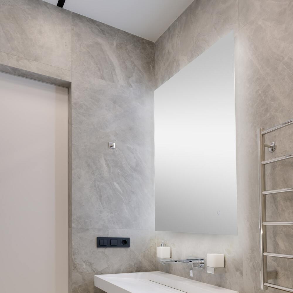 Paige Rectangular Frameless Anti-Fog Aluminum Back-lit Tri-color LED Bathroom Vanity Mirror with Smart Touch Control