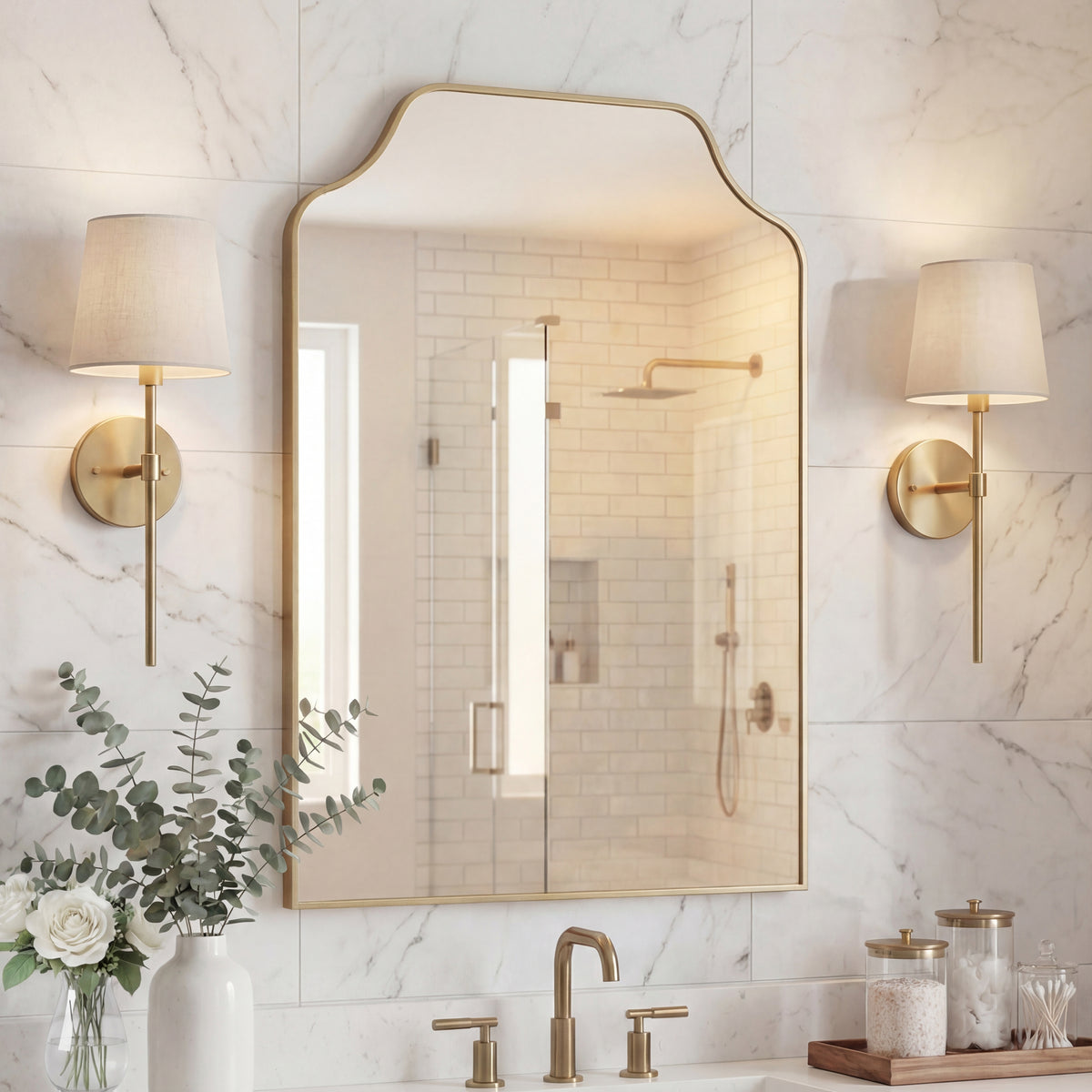 Vivian 24 in. W x 36 in. H Medium Scalloped-Top Metal Framed Wall Mounted Mirror