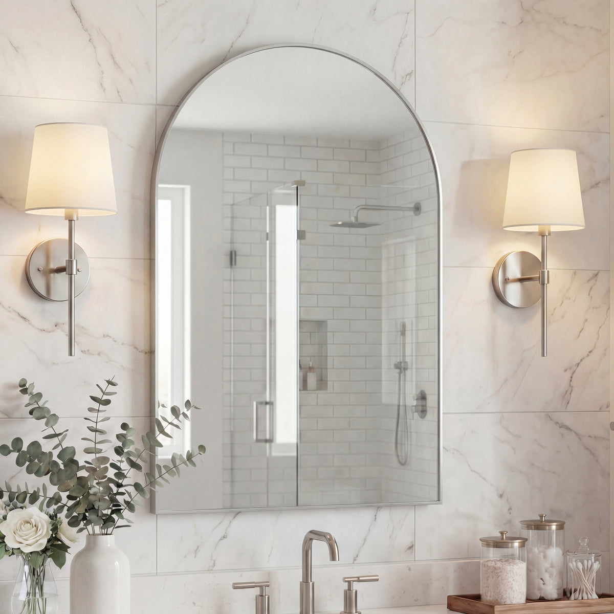 Reflectora 24 in. W x 36 in. H Medium Arched Metal Framed Wall Mounted Mirror