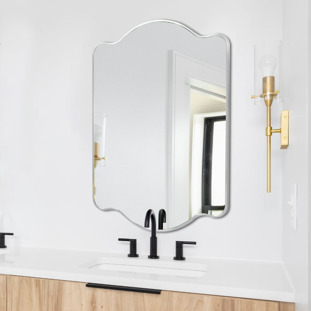 Gary 24 in. W x 36 in. H Medium Scalloped Rectangular Metal Framed Wall Mirror