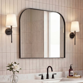 Aurex 38 in. W x 32 in. H Large Top Arched Rectangular Metal Framed Wall Mounted Mirror