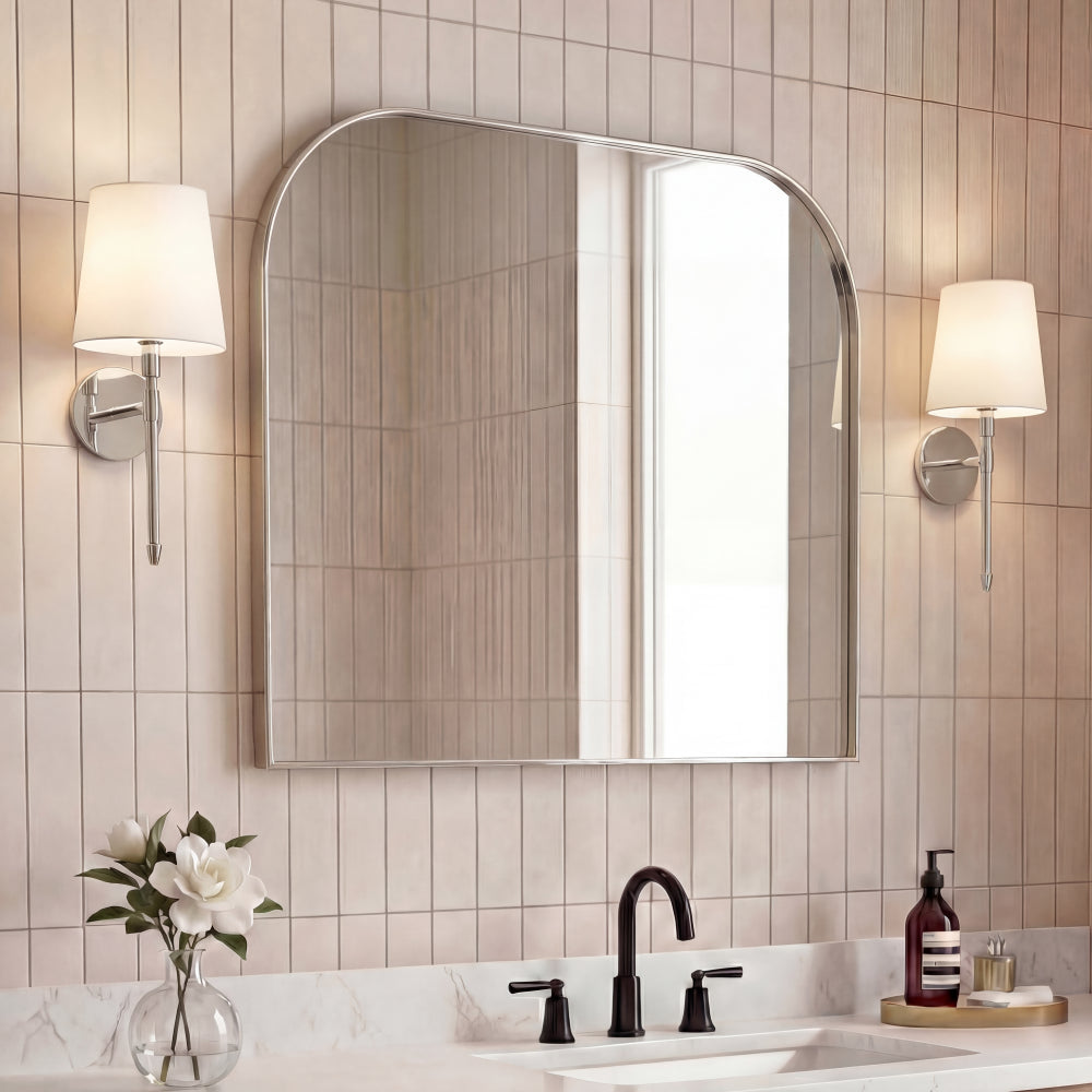Aurex 38 in. W x 32 in. H Large Top Arched Rectangular Metal Framed Wall Mounted Mirror