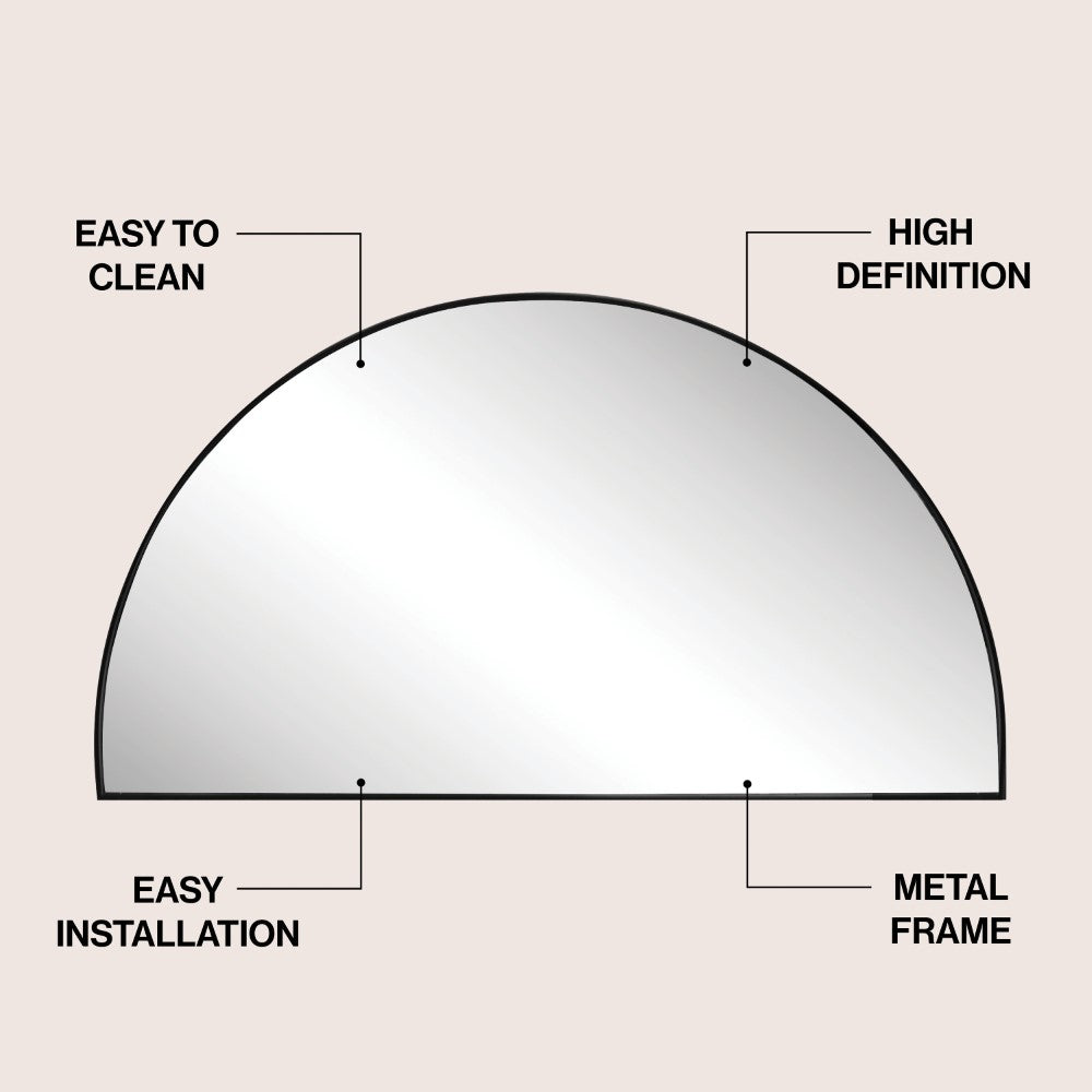 Virel 42 in. W x 23 in. H Large Half Circle Metal Framed Wall Mounted Mirror