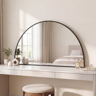 Virel 42 in. W x 23 in. H Large Half Circle Metal Framed Wall Mounted Mirror