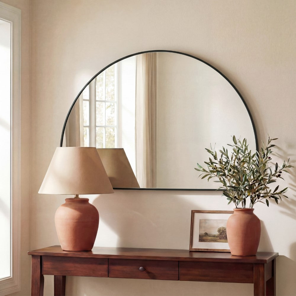 Virel 42 in. W x 23 in. H Large Half Circle Metal Framed Wall Mounted Mirror
