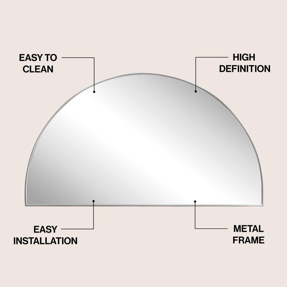 Virel 42 in. W x 23 in. H Large Half Circle Metal Framed Wall Mounted Mirror