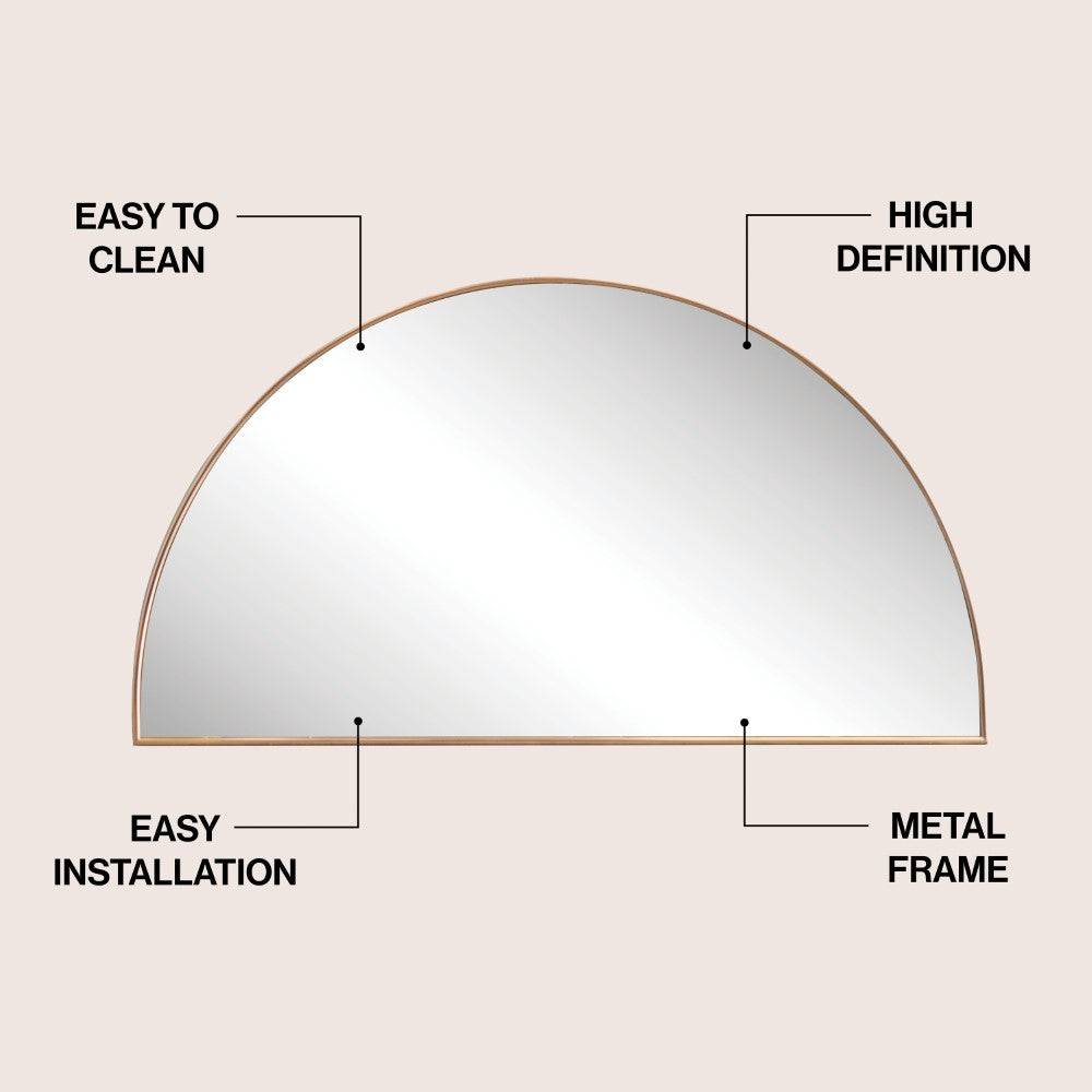 Virel 42 in. W x 23 in. H Large Half Circle Metal Framed Wall Mounted Mirror