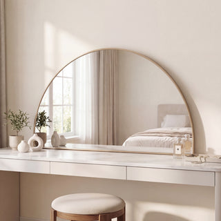 Virel 42 in. W x 23 in. H Large Half Circle Metal Framed Wall Mounted Mirror