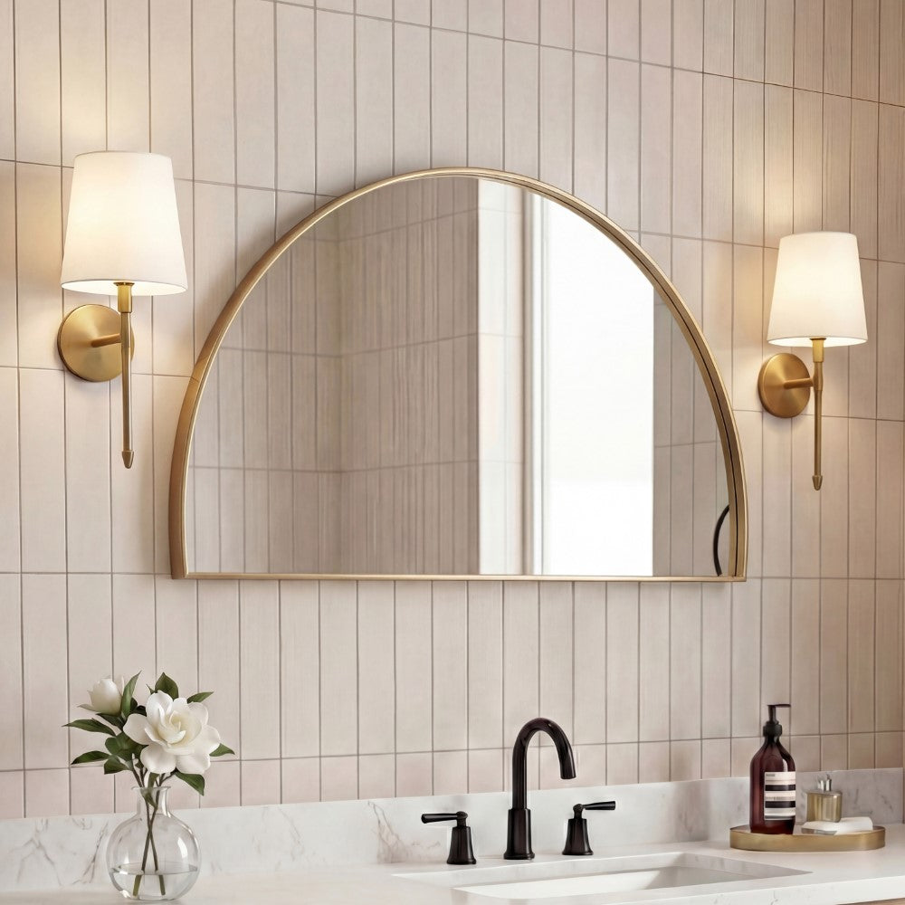Virel 42 in. W x 23 in. H Large Half Circle Metal Framed Wall Mounted Mirror