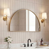 Virel 42 in. W x 23 in. H Large Half Circle Metal Framed Wall Mounted Mirror