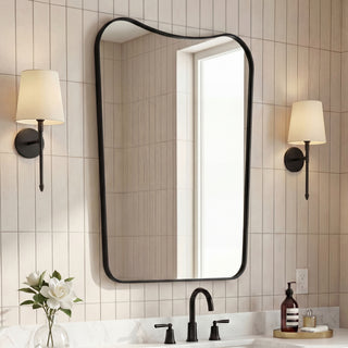 Nessa 24 in. W x 36 in. H Large Irregular Metal Framed Wall Mounted Mirror with Flat Bottom