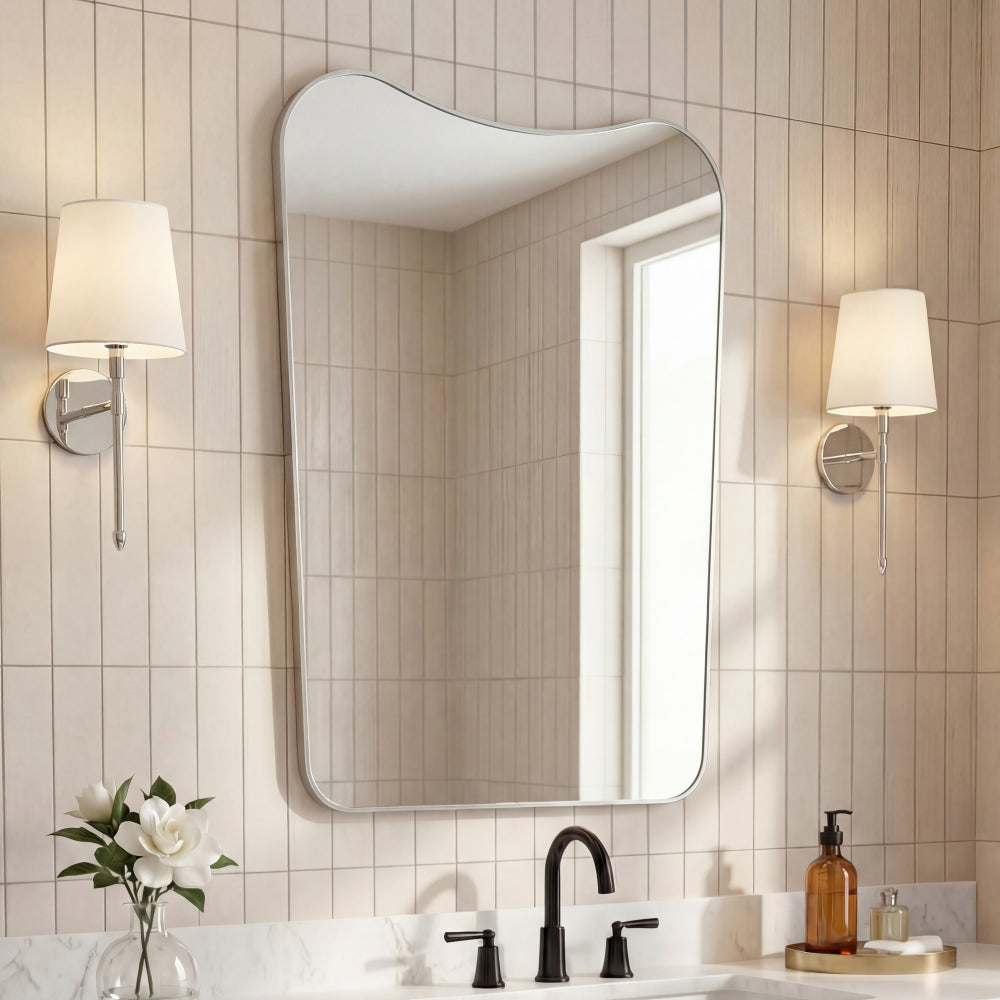 Nessa 24 in. W x 36 in. H Large Irregular Metal Framed Wall Mounted Mirror with Flat Bottom