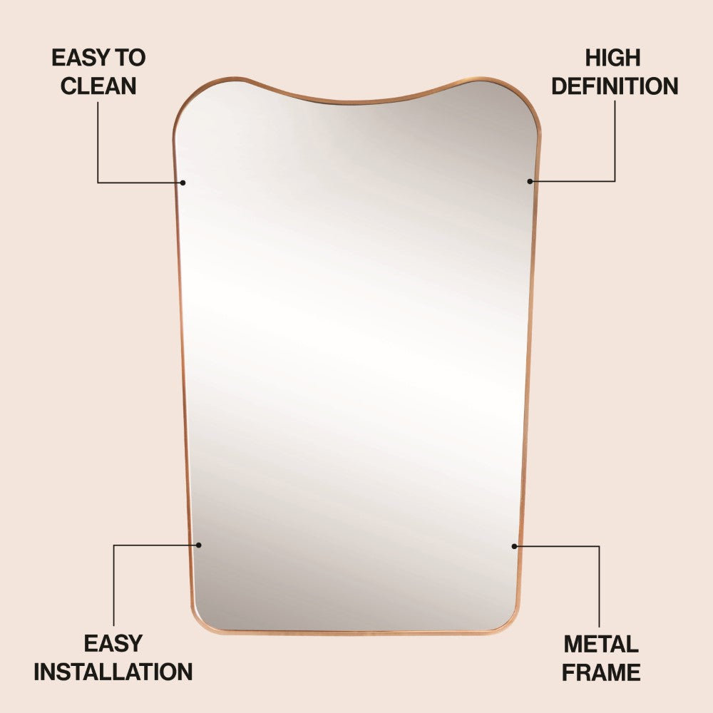 Nessa 24 in. W x 36 in. H Large Irregular Metal Framed Wall Mounted Mirror with Flat Bottom