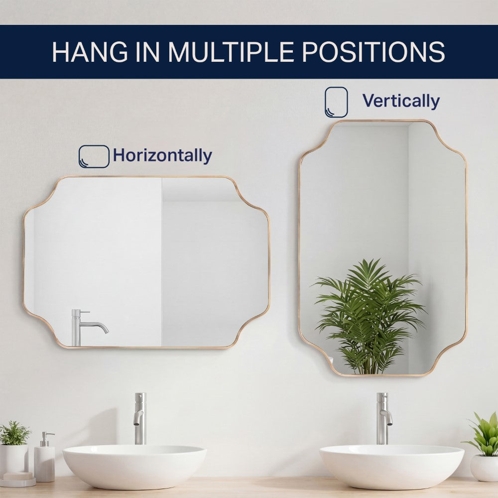 Elda 24 in. W x 36 in. H Medium Scalloped Rectangular Metal Framed Wall Mounted Mirror