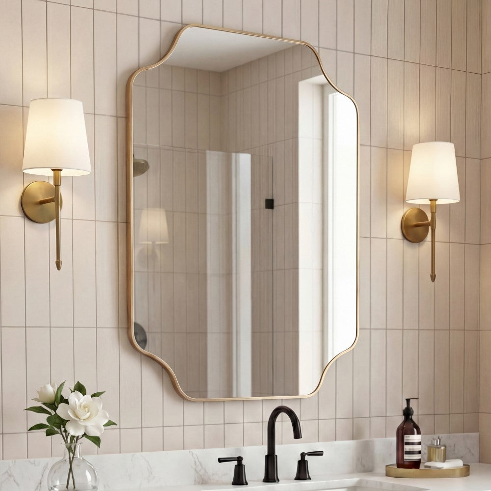 Elda 24 in. W x 36 in. H Medium Scalloped Rectangular Metal Framed Wall Mounted Mirror