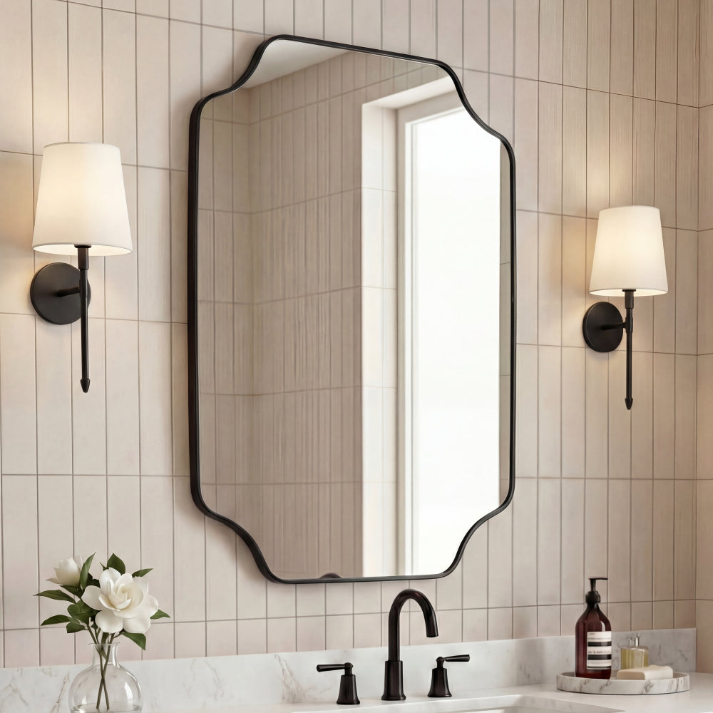 Elda 24 in. W x 36 in. H Medium Scalloped Rectangular Metal Framed Wall Mounted Mirror