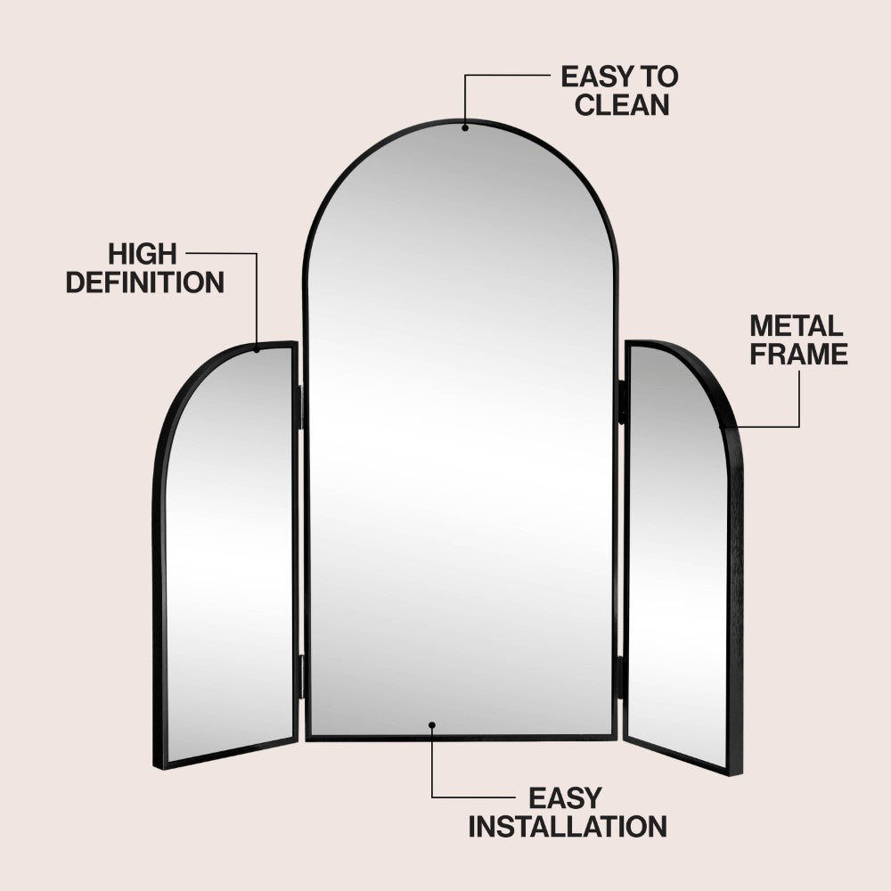 Desertfern 3-Way 28 in. W x 28 in. H Medium Arch Trifold Adjustable Aluminum Alloy Framed Vanity Mirror for Tabletop and Wall Mount
