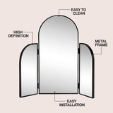 Desertfern 3-Way 28 in. W x 28 in. H Medium Arch Trifold Adjustable Aluminum Alloy Framed Vanity Mirror for Tabletop and Wall Mount