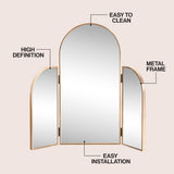 Desertfern 3-Way 28 in. W x 28 in. H Medium Arch Trifold Adjustable Aluminum Alloy Framed Vanity Mirror for Tabletop and Wall Mount