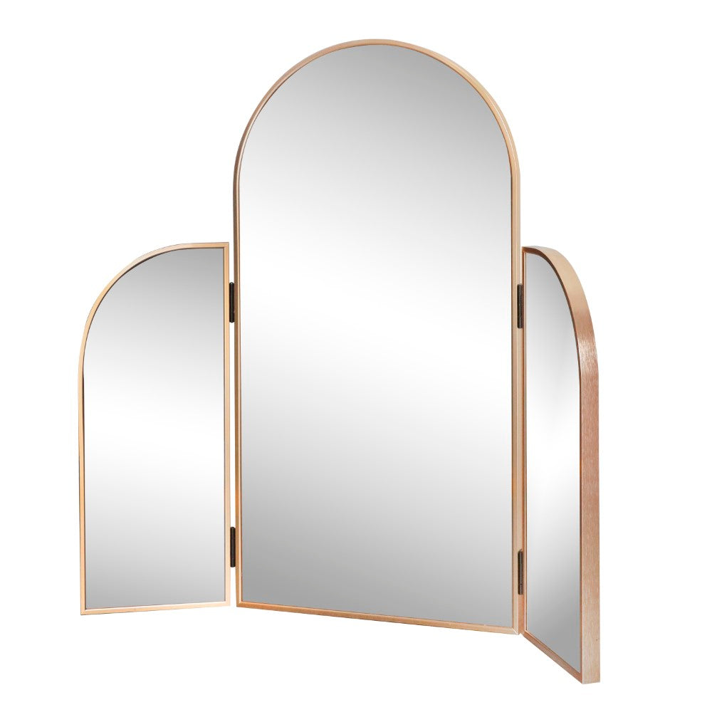 Desertfern 3-Way 28 in. W x 28 in. H Medium Arch Trifold Adjustable Aluminum Alloy Framed Vanity Mirror for Tabletop and Wall Mount