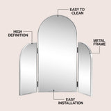 Desertfern 3-Way 28 in. W x 28 in. H Medium Arch Trifold Adjustable Aluminum Alloy Framed Vanity Mirror for Tabletop and Wall Mount