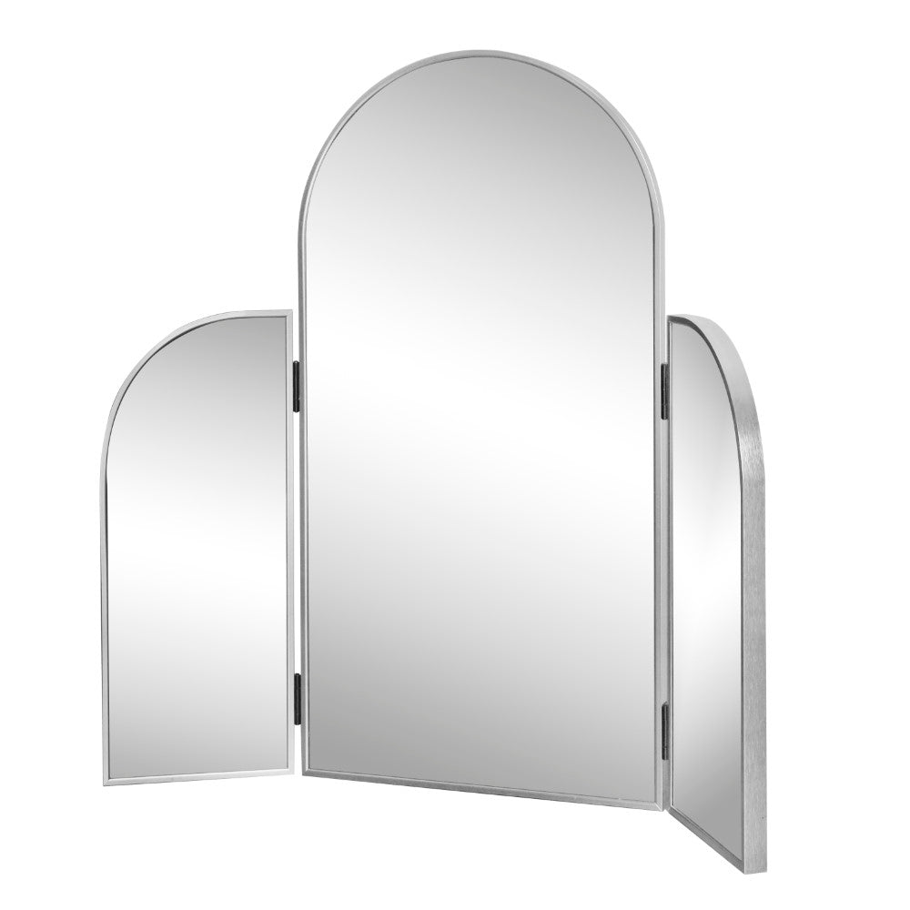 Desertfern 3-Way 28 in. W x 28 in. H Medium Arch Trifold Adjustable Aluminum Alloy Framed Vanity Mirror for Tabletop and Wall Mount