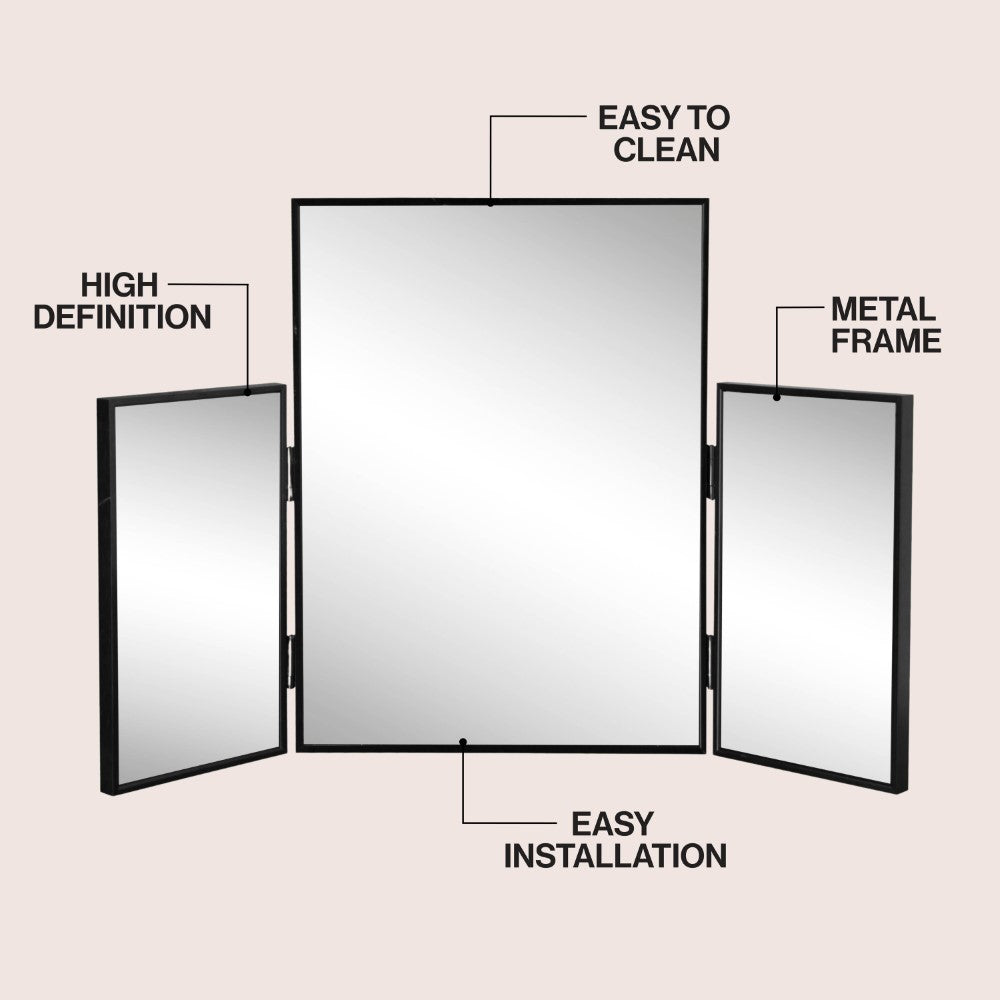Tidalroot 3-Way 30 in. W x 20 in. H Medium Rectangular Trifold Adjustable Aluminum Alloy Framed Vanity Mirror for Tabletop and Wall Mount