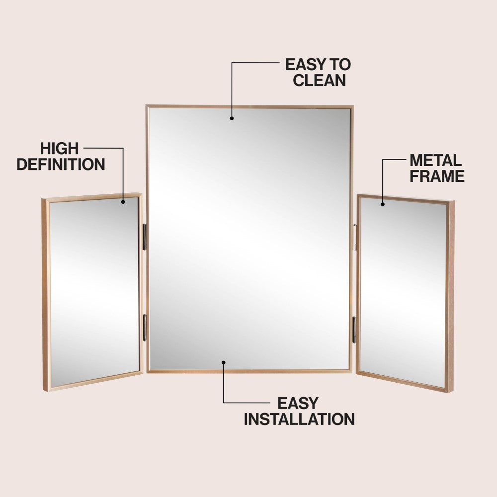 Tidalroot 3-Way 30 in. W x 20 in. H Medium Rectangular Trifold Adjustable Aluminum Alloy Framed Vanity Mirror for Tabletop and Wall Mount