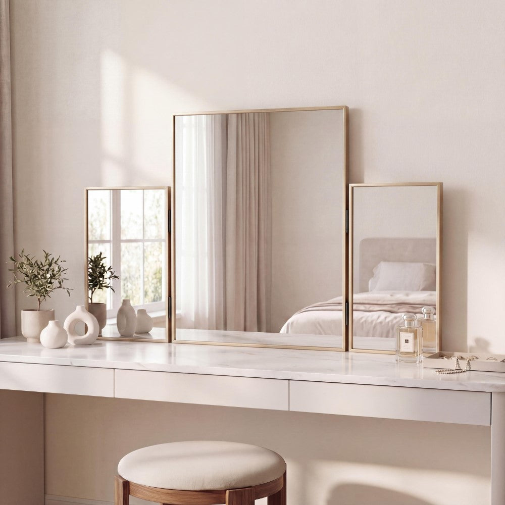 Tidalroot 3-Way 30 in. W x 20 in. H Medium Rectangular Trifold Adjustable Aluminum Alloy Framed Vanity Mirror for Tabletop and Wall Mount