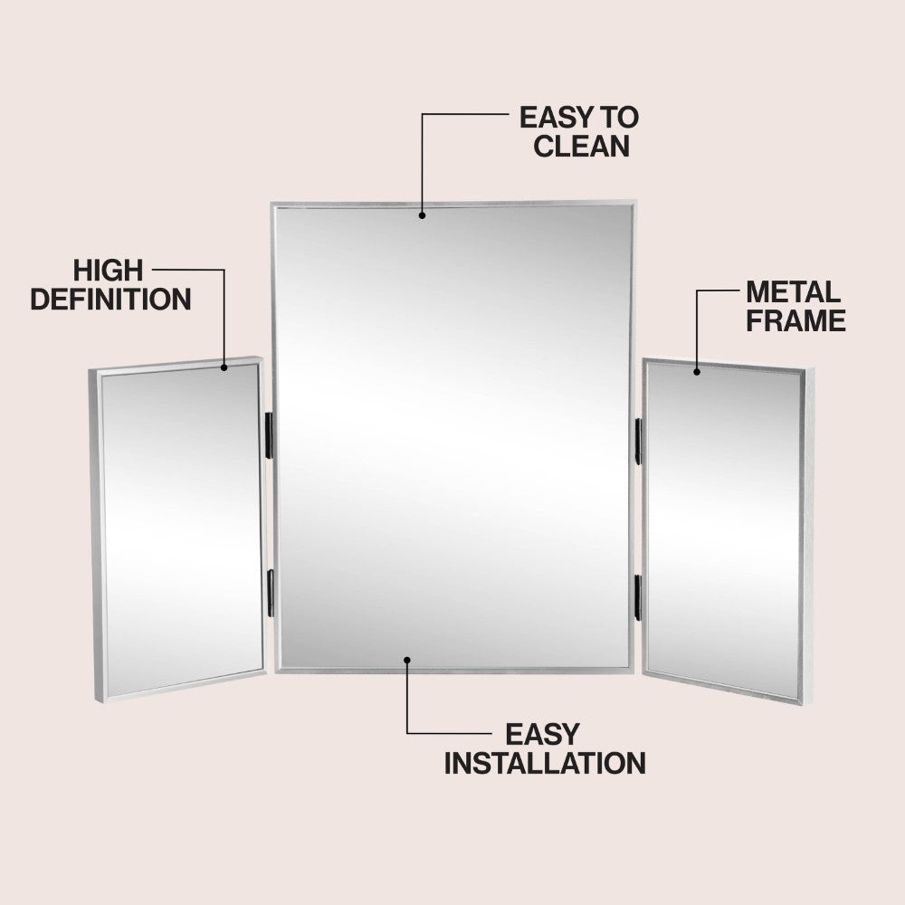 Tidalroot 3-Way 30 in. W x 20 in. H Medium Rectangular Trifold Adjustable Aluminum Alloy Framed Vanity Mirror for Tabletop and Wall Mount