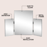 Tidalroot 3-Way 30 in. W x 20 in. H Medium Rectangular Trifold Adjustable Aluminum Alloy Framed Vanity Mirror for Tabletop and Wall Mount