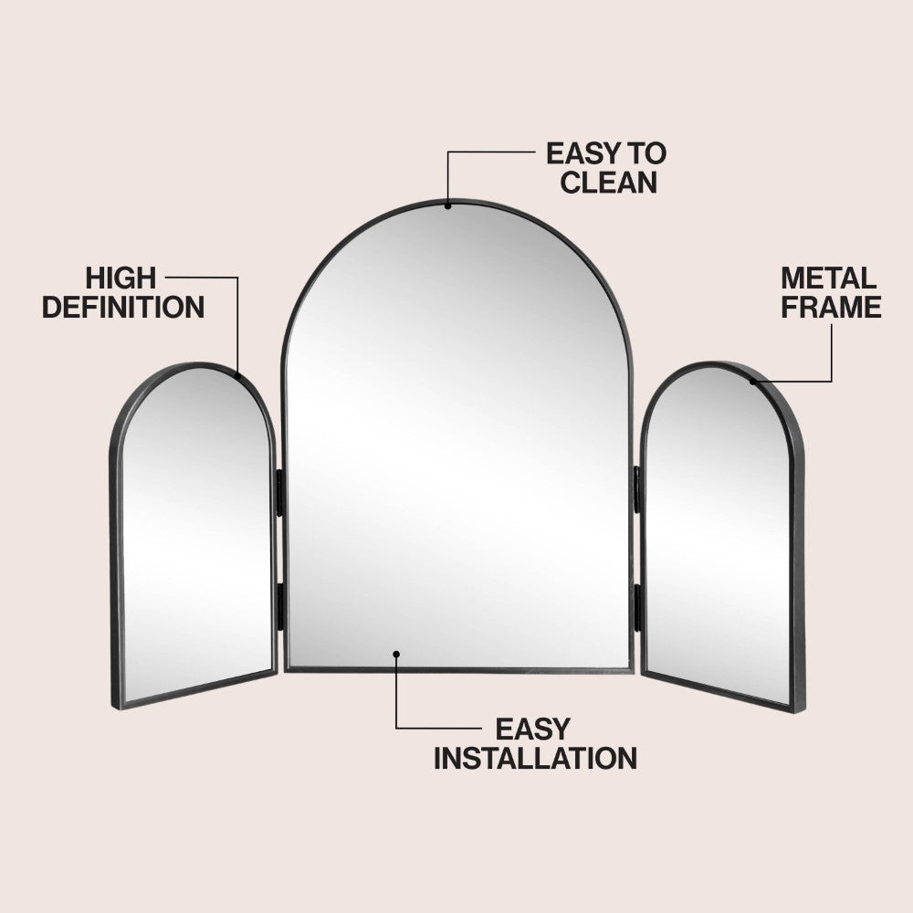 Ivyhollow 3-Way 30 in. W x 20 in. H Medium Arch Trifold Adjustable Aluminum Alloy Framed Vanity Mirror for Tabletop and Wall Mount