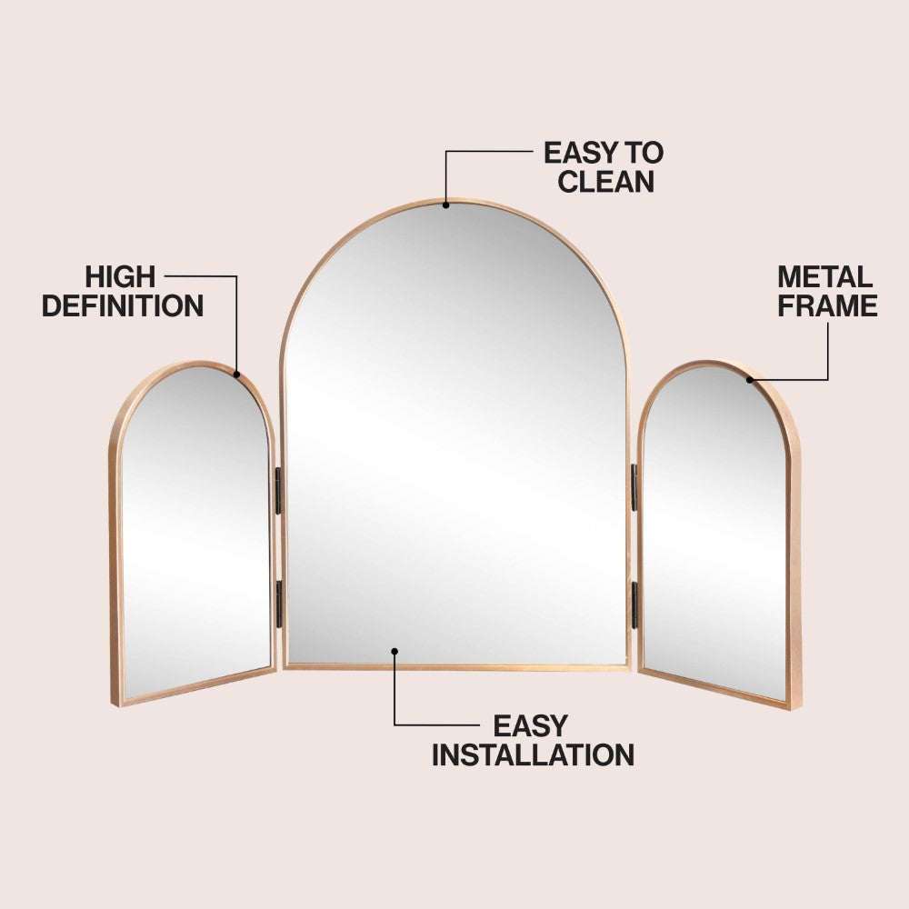 Ivyhollow 3-Way 30 in. W x 20 in. H Medium Arch Trifold Adjustable Aluminum Alloy Framed Vanity Mirror for Tabletop and Wall Mount