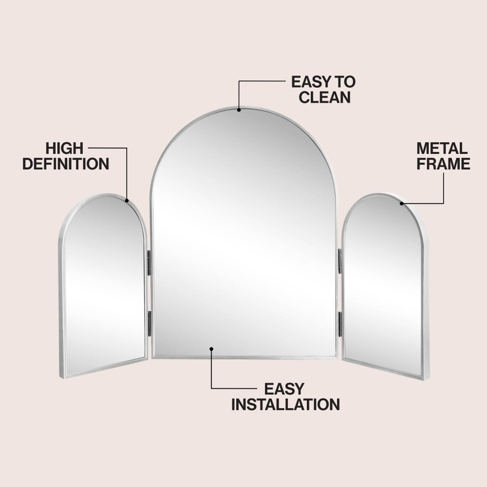 Ivyhollow 3-Way 30 in. W x 20 in. H Medium Arch Trifold Adjustable Aluminum Alloy Framed Vanity Mirror for Tabletop and Wall Mount
