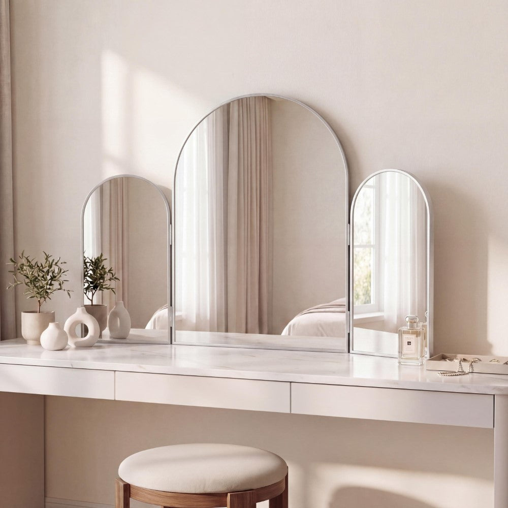 Ivyhollow 3-Way 30 in. W x 20 in. H Medium Arch Trifold Adjustable Aluminum Alloy Framed Vanity Mirror for Tabletop and Wall Mount