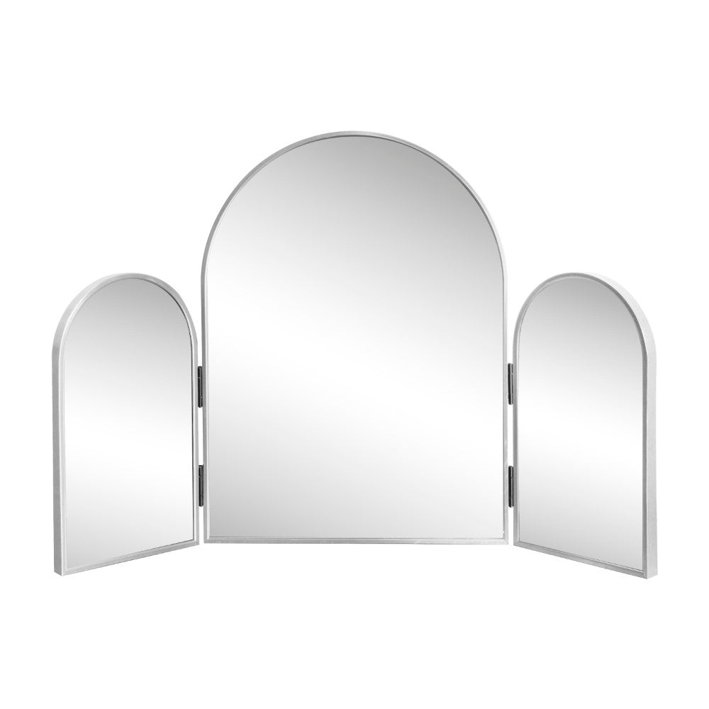 Ivyhollow 3-Way 30 in. W x 20 in. H Medium Arch Trifold Adjustable Aluminum Alloy Framed Vanity Mirror for Tabletop and Wall Mount