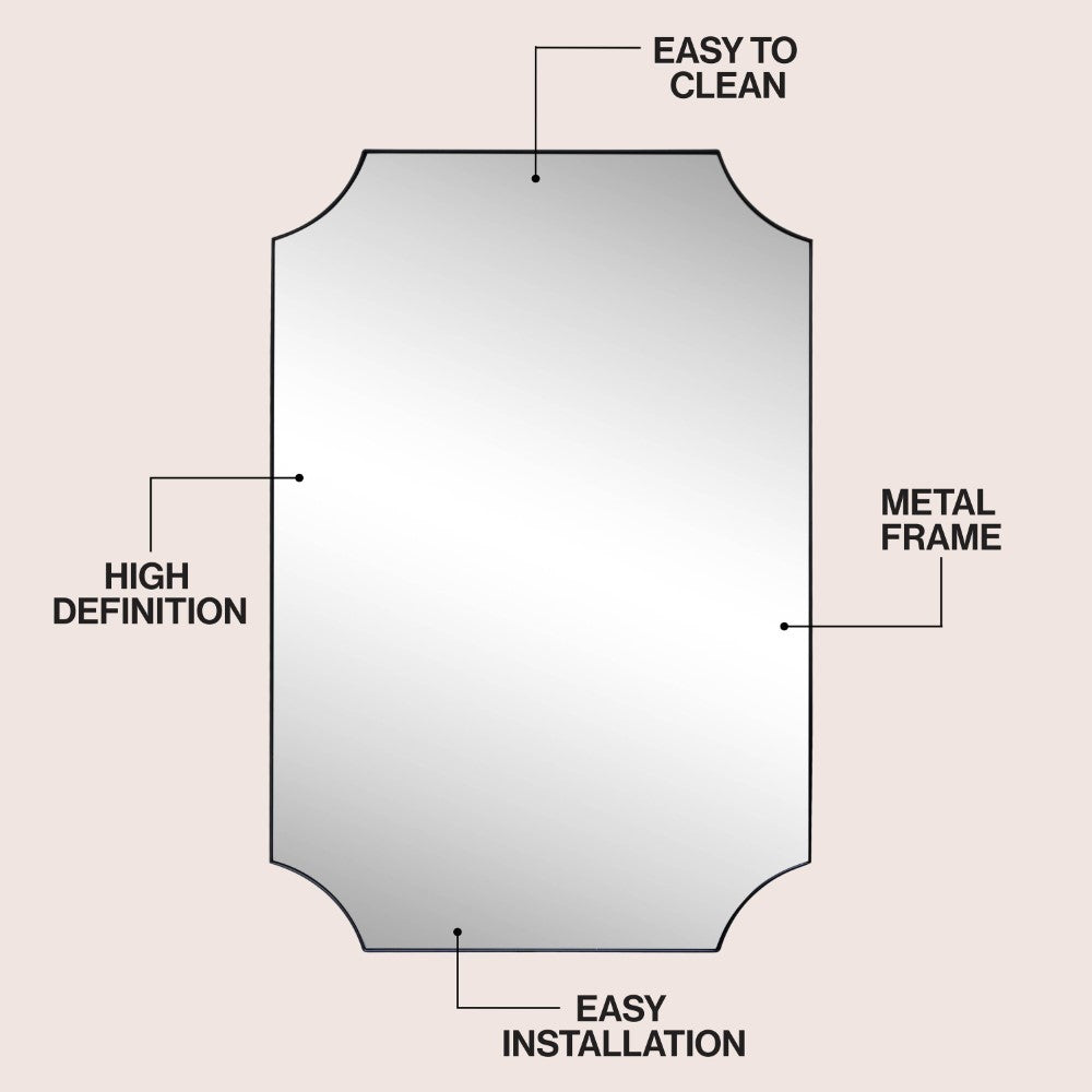 Calyra 24 in. W x 36 in. H Medium Rectangular Scallop Beveled Corner Aluminum Alloy Framed Wall Mounted Mirror