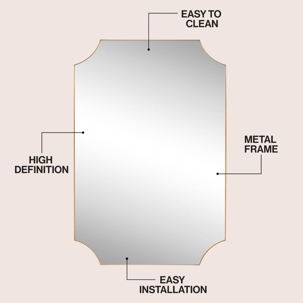 Calyra 24 in. W x 36 in. H Medium Rectangular Scallop Beveled Corner Aluminum Alloy Framed Wall Mounted Mirror